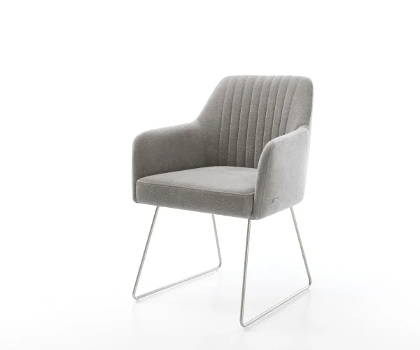 Chaise-de-salle-à-manger Greg-Flex tissu structuré doux gris pied trapèze acier inoxydable resorts ensachés