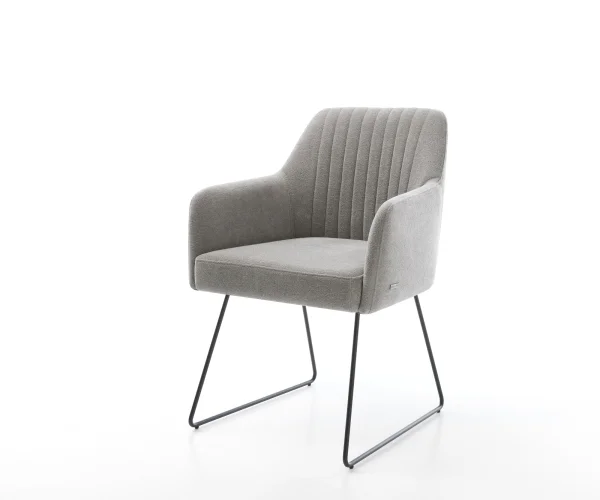 Chaise-de-salle-à-manger Greg-Flex tissu structuré doux gris pied trapèze noir resorts ensachés
