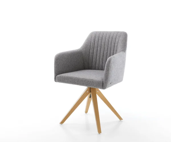 Chaise-de-salle-à-manger Greg-Flex tissu texturé gris clair pied en bois angulaire naturel ressorts ensachés
