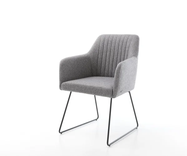 Chaise-de-salle-à-manger Greg-Flex tissu texturé gris clair pied trapèze noir ressorts ensachés