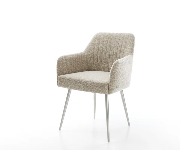 Chaise-de-salle-à-manger Greg-Flex tissu tissé doux beige 4 pieds coniques acier inoxydable resorts ensachés