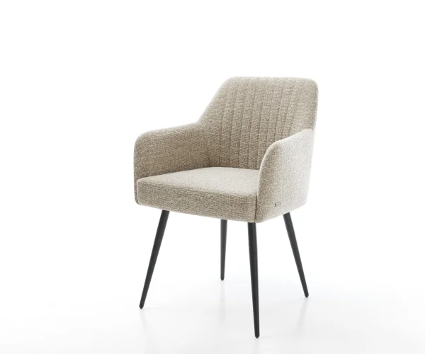 Chaise-de-salle-à-manger Greg-Flex tissu tissé doux beige 4 pieds coniques noir resorts ensachés
