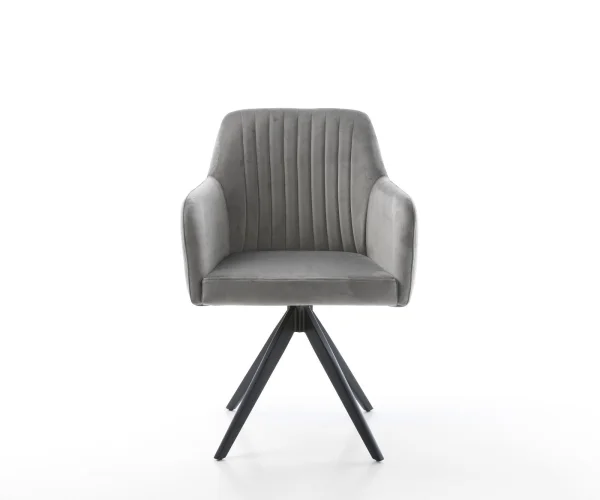 Chaise-de-salle-à-manger Greg-Flex velours gris pied croisé angulaire noir