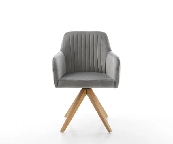 Chaise-de-salle-à-manger Greg-Flex velours gris pied en bois angulaire naturel