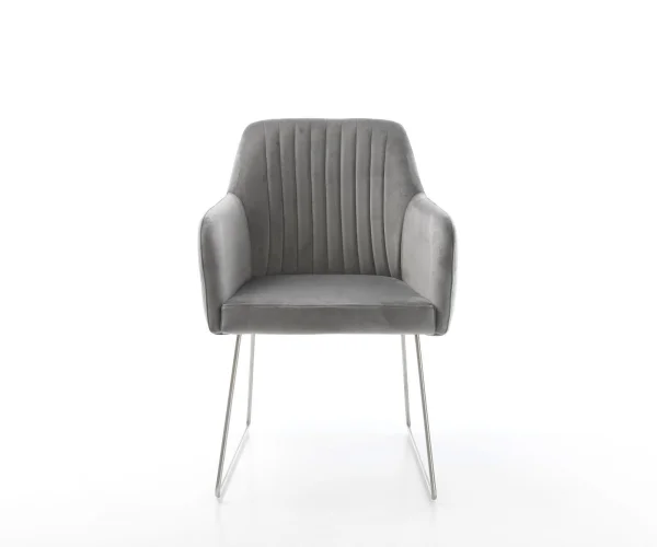 Chaise-de-salle-à-manger Greg-Flex velours gris pied trapèze acier inoxydable brossé