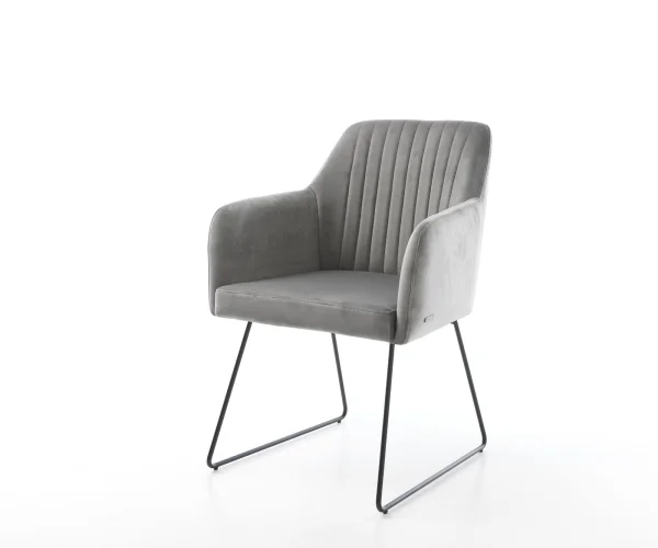 Chaise-de-salle-à-manger Greg-Flex velours gris pied trapèze noir ressorts ensachés