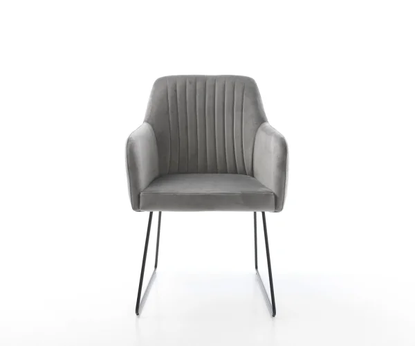 Chaise-de-salle-à-manger Greg-Flex velours gris pied trapèze noir