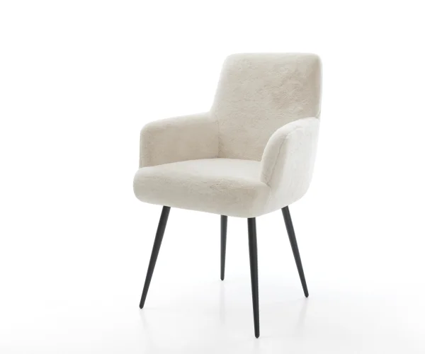 Chaise-de-salle-à-manger Heira-Flex avec accoudoirs peluche crème-blanc 4 pieds coniques noir resorts ensachés