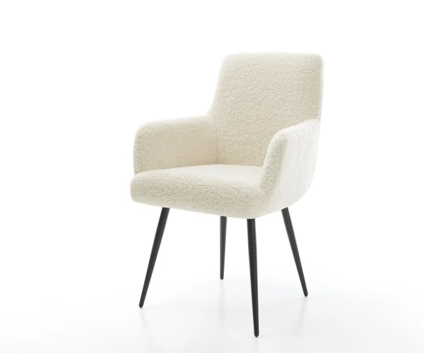 Chaise-de-salle-à-manger Heira-Flex avec accoudoirs tissu teddy beige 4 pieds coniques noir resorts ensachés