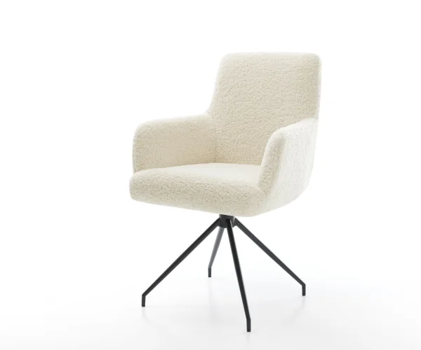 Chaise-de-salle-à-manger Heira-Flex avec accoudoirs tissu teddy beige pied croisé conique noir resorts ensachés