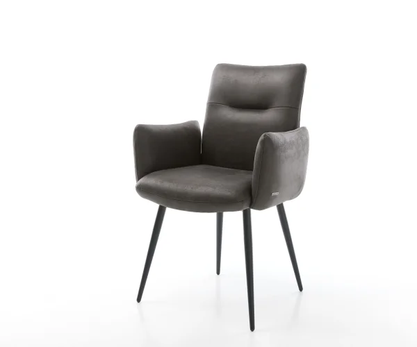 Chaise-de-salle-à-manger Jova-Flex avec accoudoirs microvelours anthracite vintage 4 pieds coniques noir ressorts ensachés