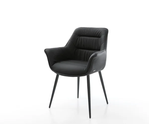 Chaise-de-salle-à-manger Kaira-Flex cuir de vache noir 4 pieds coniques noir