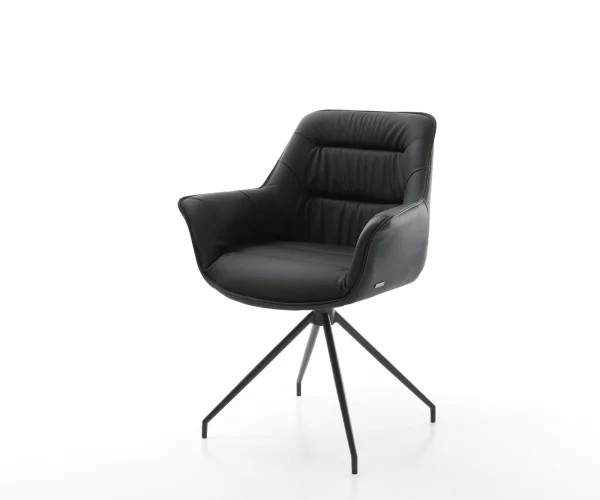 Chaise-de-salle-à-manger Kaira-Flex cuir de vache noir pied croisé conique noir