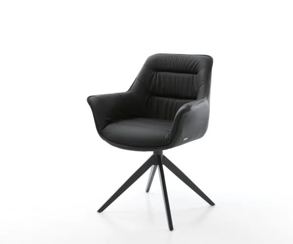 Chaise-de-salle-à-manger Kaira-Flex cuir de vache noir pied croisé large noir