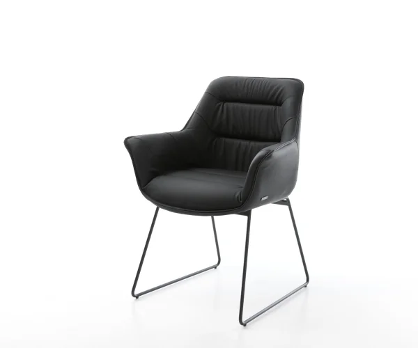 Chaise-de-salle-à-manger Kaira-Flex cuir de vache noir pied trapèze noir