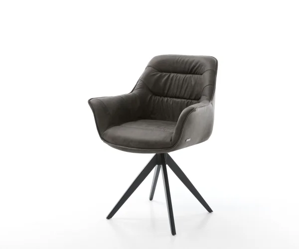 Chaise-de-salle-à-manger Kaira-Flex microvelours anthracite vintage pied croisé angulaire noir