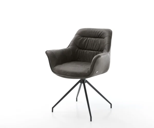 Chaise-de-salle-à-manger Kaira-Flex microvelours anthracite vintage pied croisé conique noir