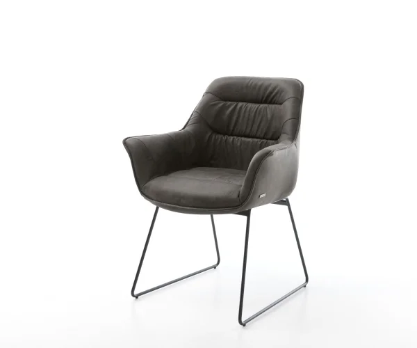 Chaise-de-salle-à-manger Kaira-Flex microvelours anthracite vintage pied trapèze noir