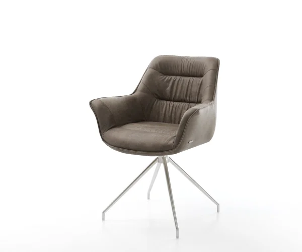 Chaise-de-salle-à-manger Kaira-Flex microvelours taupe vintage pied croisé conique acier inoxydable brossé