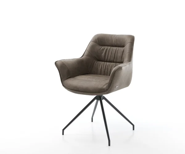 Chaise-de-salle-à-manger Kaira-Flex microvelours taupe vintage pied croisé conique noir