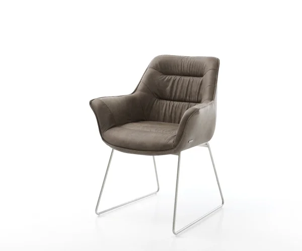 Chaise-de-salle-à-manger Kaira-Flex microvelours taupe vintage pied trapèze acier inoxydable brossé
