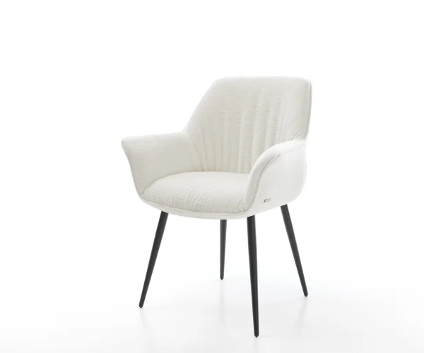 Chaise-de-salle-à-manger Keila-Flex avec accoudoirs bouclé doux beige 4 pieds coniques noir