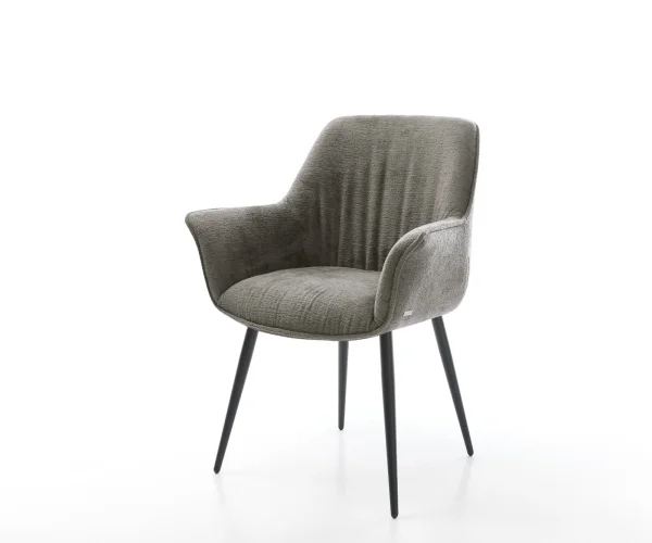 Chaise-de-salle-à-manger Keila-Flex avec accoudoirs bouclé doux couleur boue 4 pieds coniques noir