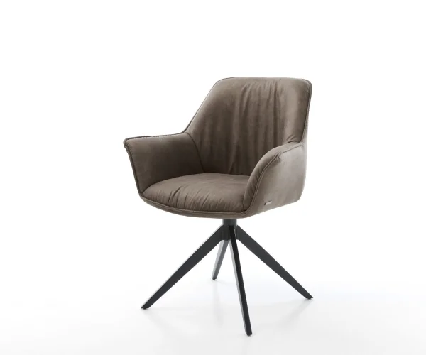 Chaise-de-salle-à-manger Keila-Flex avec accoudoirs microvelours taupe vintage pied croisé large noir