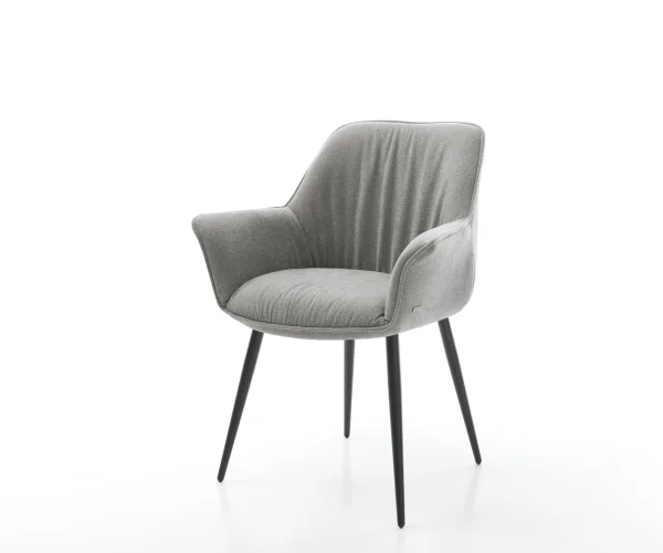 Chaise-de-salle-à-manger Keila-Flex avec accoudoirs tissu structuré doux gris 4 pieds coniques noir
