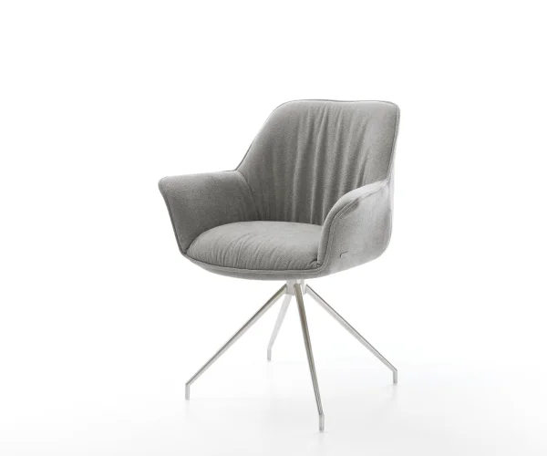Chaise-de-salle-à-manger Keila-Flex avec accoudoirs tissu structuré doux gris pied croisé conique acier inoxydable