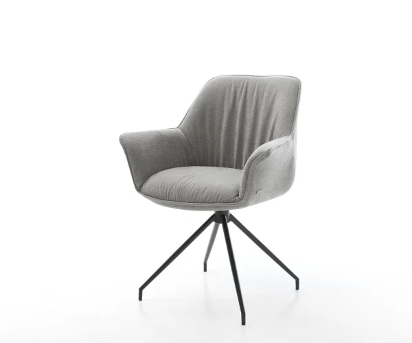 Chaise-de-salle-à-manger Keila-Flex avec accoudoirs tissu structuré doux gris pied croisé conique noir