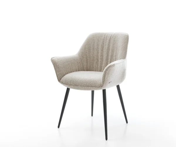 Chaise-de-salle-à-manger Keila-Flex avec accoudoirs tissu tissé doux beige 4 pieds coniques noir