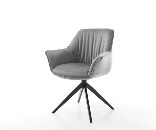 Chaise-de-salle-à-manger Keila-Flex avec accoudoirs velours gris pied croisé large noir