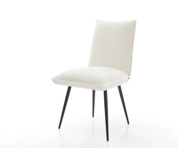 Chaise-de-salle-à-manger Lelio-Flex bouclé doux beige 4 pieds coniques noir resorts ensachés