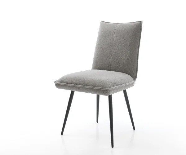 Chaise-de-salle-à-manger Lelio-Flex tissu structuré doux gris 4 pieds coniques noir resorts ensachés
