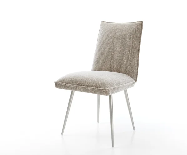 Chaise-de-salle-à-manger Lelio-Flex tissu tissé doux beige 4 pieds coniques acier inoxydable resorts ensachés