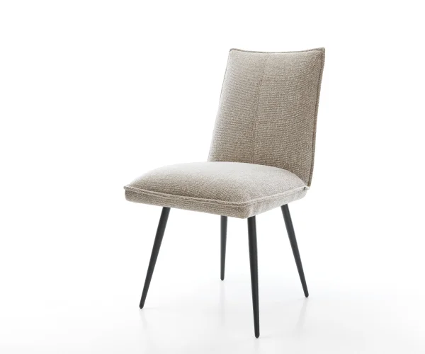 Chaise-de-salle-à-manger Lelio-Flex tissu tissé doux beige 4 pieds coniques noir resorts ensachés