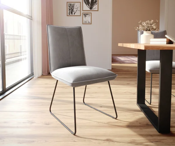 Chaise-de-salle-à-manger Lelio-Flex velours gris pied trapèze noir ressorts ensachés