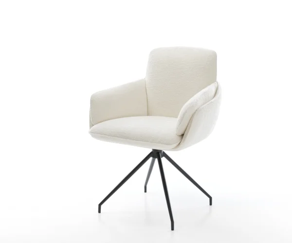 Chaise-de-salle-à-manger Luan-Flex avec accoudoirs bouclé doux beige pied croisé conique noir