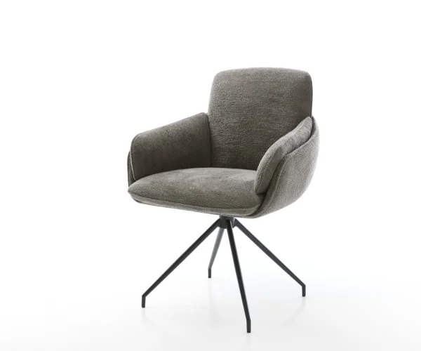 Chaise-de-salle-à-manger Luan-Flex avec accoudoirs bouclé doux couleur boue pied croisé conique noir