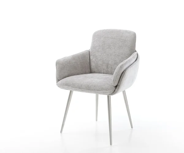 Chaise-de-salle-à-manger Luan-Flex avec accoudoirs chenille gris argenté 4 pieds coniques acier inoxydable brossé