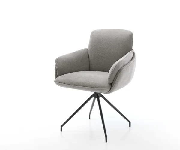 Chaise-de-salle-à-manger Luan-Flex avec accoudoirs tissu structuré doux gris pied croisé conique noir