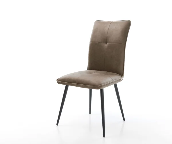Chaise-de-salle-à-manger Maddy-Flex microvelours taupe vintage 4 pieds coniques noir