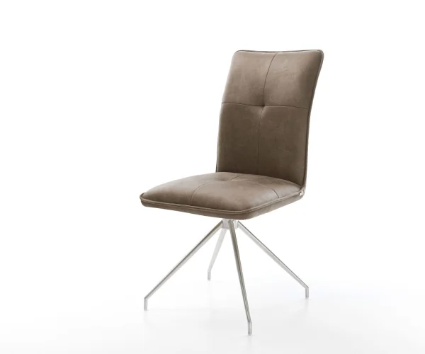 Chaise-de-salle-à-manger Maddy-Flex microvelours taupe vintage pied croisé conique acier inoxydable brossé
