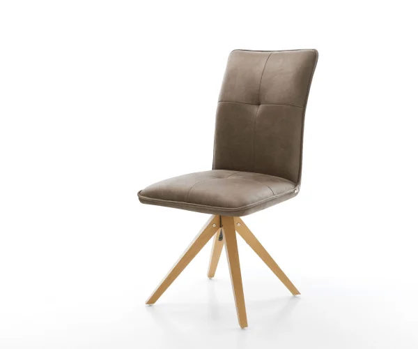 Chaise-de-salle-à-manger Maddy-Flex microvelours taupe vintage pied en bois angulaire naturel