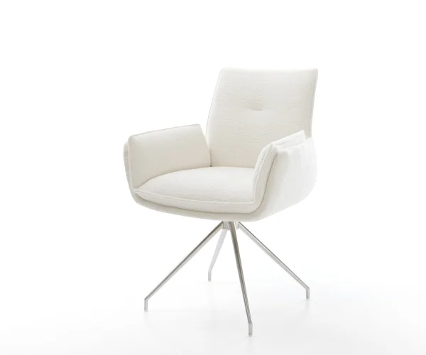 Chaise-de-salle-à-manger Nela-Flex bouclé doux beige pied croisé conique acier inoxydable