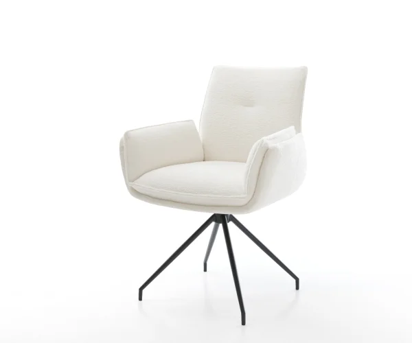 Chaise-de-salle-à-manger Nela-Flex bouclé doux beige pied croisé conique noir