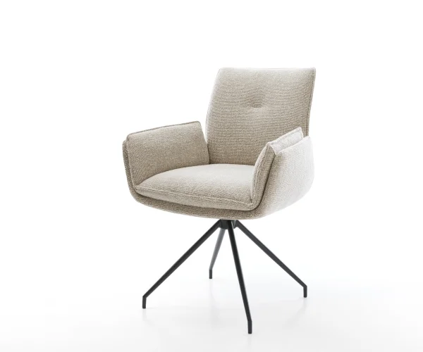 Chaise-de-salle-à-manger Nela-Flex tissu tissé doux beige pied croisé conique noir