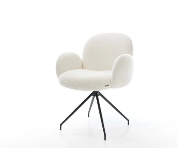 Chaise-de-salle-à-manger Nube-Flex avec accoudoirs bouclé doux beige pied croisé conique noir resorts ensachés