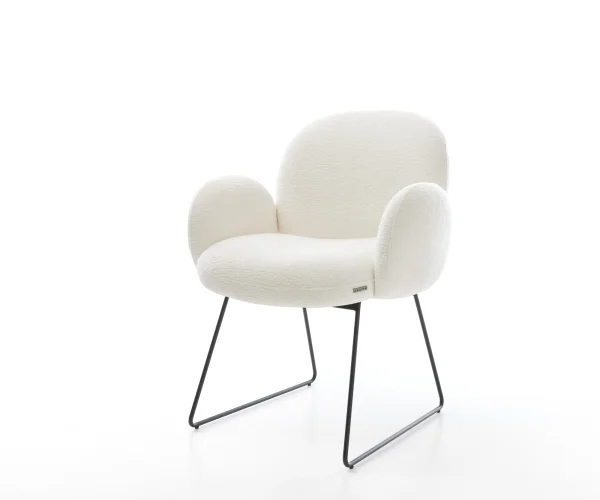 Chaise-de-salle-à-manger Nube-Flex avec accoudoirs bouclé doux beige pied trapèze noir resorts ensachés